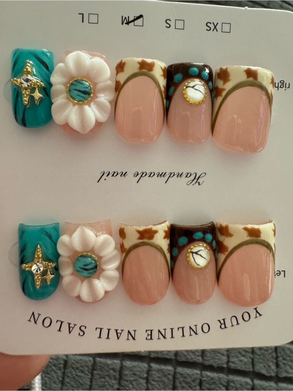Floral & Turquoise Handcrafted Press-On Nails